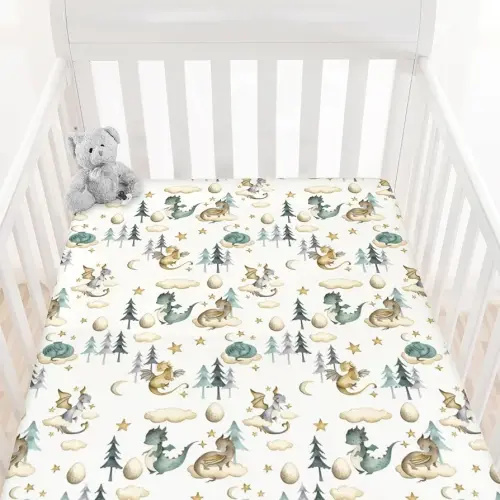 HawSkgFub Watercolor Cute Dragon Fairy Tale Fitted Standard Crib Sheet Baby Boy, Cloud Moon Star Dragons Egg Toddler Mattress Cover, Soft Breathable Stretchy Nursery Bed Sheets Decor Gift 52" x 28"