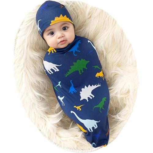 Galabloomer Newborn Swaddle Blanket with Beanie Set Baby Boy Receiving Blanket