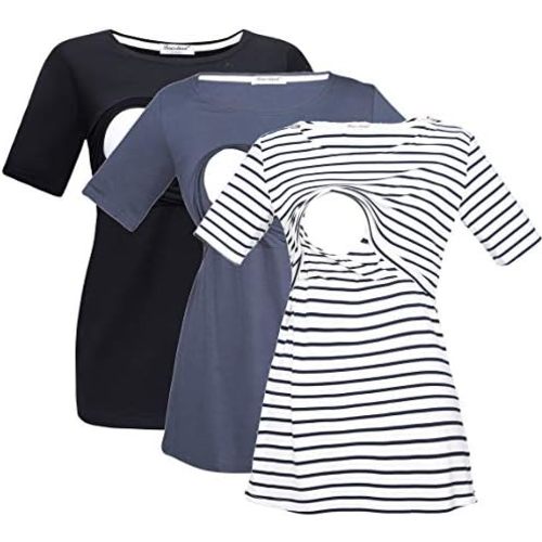 Bearsland Women's 3 Packs Maternity Nursing Tops Short Sleeve Breastfeeding Shirts