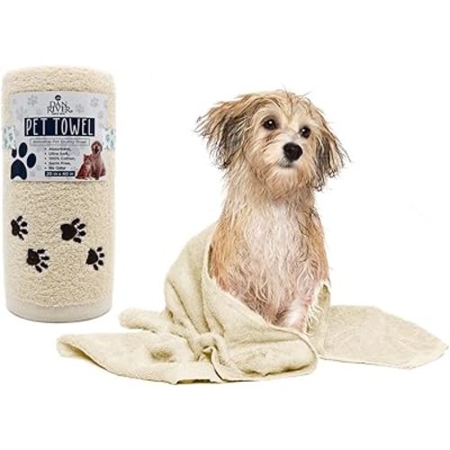 DAN RIVER Dog Towels for Drying Dogs Large, 100% Cotton Puppy Bath Towel, Ultra Soft 450 GSM Super Absorbent Quick Dry Pet Grooming Supplies, 20x40 inches, Cannoli Cream