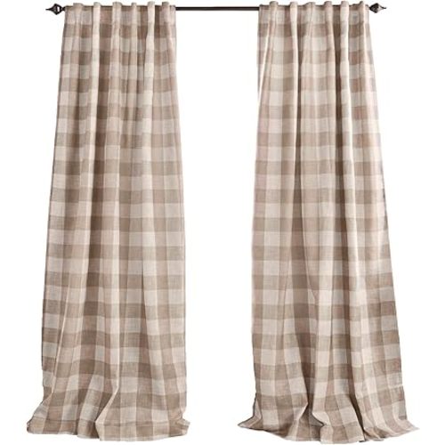 Elrene Home Fashions Farmhouse Living Grainger Buffalo-Check Blackout Window Curtain, Living Room and Bedroom Drape with Rod Pocket Tabs, 52" x 84", Linen, 1 Panel