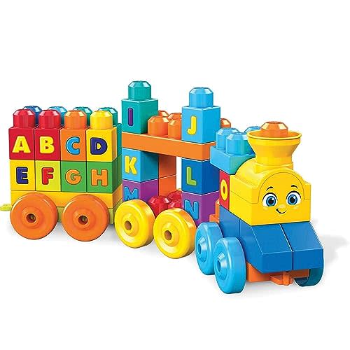 MEGA BLOKS First Builders Toddler Building Blocks Toy Set, ABC Musical Train with 50 Pieces, Music and Sounds, Ages 1+ Years
