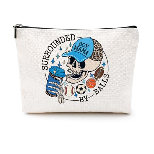 CQM Boy Mother Mom Gifts Funny Makeup Bag Baseball Soccer Football Basketball Sports Gifts Skeleton Cosmetic Bag Sports Mama Zipper Pouch Gifts for Mom Women Sports Coaches Birthday Gifts