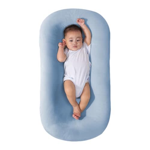 Saanerueen Baby Lounger for Newborn 0-24 Months, Infant Nest Sleeping for Baby in Bed, Soft Breathable Washable Newborn Lounger for Baby (Blue,0-12 Months)