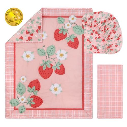The Peanutshell Crib Bedding Set for Baby Girls, Strawberry Sweet, 3 Pieces