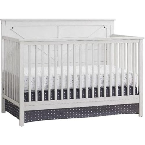 Pemberly Row 4-in-1 Convertible Wood Crib, Off White Finish, 41.5 in H x 55.63 in W x 29.88 in D, Rustic Farmhouse Style, Greenguard Certified, Nursery Crib to Toddler Bed to Full-Size Bed
