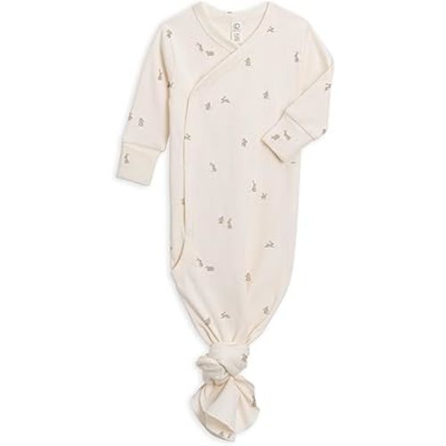 Colored Organics Baby 100% Organic Cotton Newborn Knotted Gown - Infant Indy Kimono Wrap Front Tie Knot with Mitten Cuffs