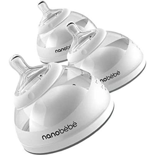 Nanobebe Breastmilk Baby Bottle (Award Winning Innovation for Breastfed Babies), Breastfeeding Newborn Breast Like, Anti Colic, Perfect Latch, Preserves Breast Milk nutrients, 3-Pack, Grey