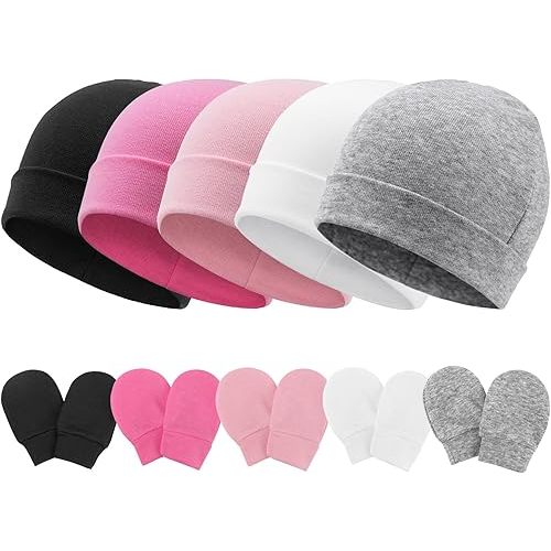 Newborn Baby Hats and Mittens Set Infant Beanie Cap Toddler Gloves Newborn Hospital Hats for Baby Boys Girls Kid 0-6 Months