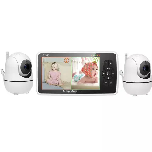 5 inch Video Baby Monitor with Two Camera and Audio, Night Vision, 4X Zoom, 1000ft Range 2-Way Audio Temperature Sensor Lullaby - AliExpress