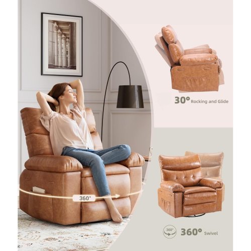 27'' Oversized Recliner Chair, 360° Manual Rocker Swivel Recliner
