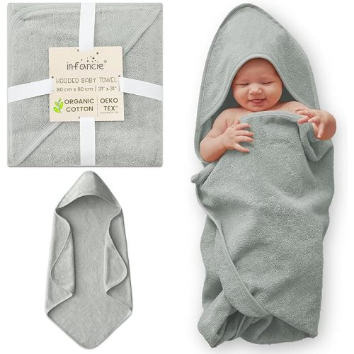 Organic Cotton Plush Woven Hooded Baby Towels, 31x31 Inches, Plush Bath Towels with Hood for Newborns and Kids, Girls & Boys (Moss Green, 31.4" L x 31.4" W)