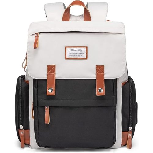 Frank Mully Diaper Bag Backpack Large Multifunction Travel Baby Bag for Mom Dad Black White