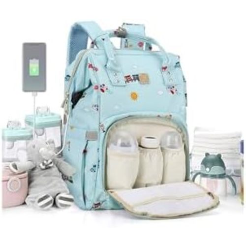 Diaper Bags Backpack Baby Bag for Mom Dad Baby Girls Boy, Cute Mult Diaper Nappy Bag Travel Back Pack,Waterproof Maternity Changing Bag Baby Stuff with USB Charging Port Stroller Straps Large Blue
