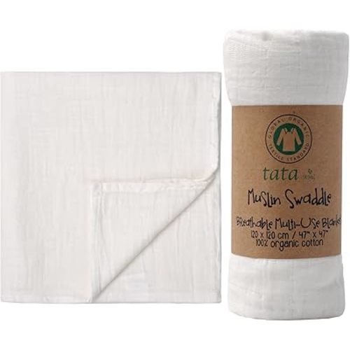 TATA AMG® 100% Organic Muslin Cotton Baby Swaddle Blanket – Soft & Breathable Receiving Blanket for Newborns, Girls & Boys – Large 47x47 | Multipurpose Baby Essentials | Pre-Washed & Gentle on Skin