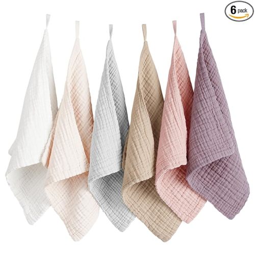 Konssy 6 Pack Baby Muslin Washcloths for Unisex 100% Cotton Wash Cloth Set for Baby Face Body Comfy and Soft for Newborn Infants Kids Girls and Boys