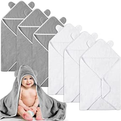 6 Pieces Baby Bath Towels 30 x 30 Inch Hooded Baby Towel Hooded Bath Blanket Absorbent Coral Fleece Hooded Baby Bath Shower Towel Gifts for Toddler Infant Newborn Shower Gift Supplies (White, Gray)