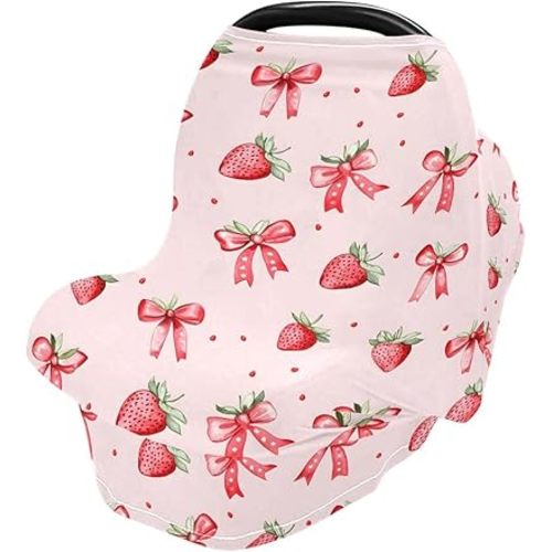 Baby Car Seat Canopy Covers Nursing Cover Stretchy Boys Girls Strawberry Bows Cute Carrier Cover Breastfeeding Cover Breathable
