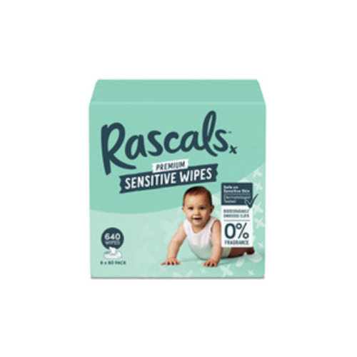Rascals Premium Sensitive Wipes Plastic Free Cloth | 640 Pack