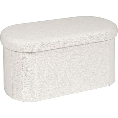 B FSOBEIIALEO Ottoman with Storage for Living Room, Sherpa Folding Storage Ottoman Foot Rest, 30 Inches Collapsible Bedroom Bench Cream White