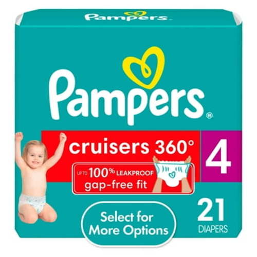 Pampers Cruisers 360 Infant Diapers Size 4, 21 Count - Hypoallergenic, Leakproof, & Easy Disposal