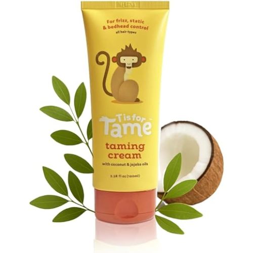 T is for Tame - Hair Taming Cream for Kids, All-Natural for Frizz & Flyaways, Coconut Oil & Jojoba Leave in Cream, Safe for Babies & Toddlers, Not Sticky, Straight or Curly Hair