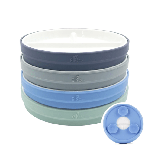 6.7"/16cm Porcelain White Divided Plates with Silicone Suction Sleeves