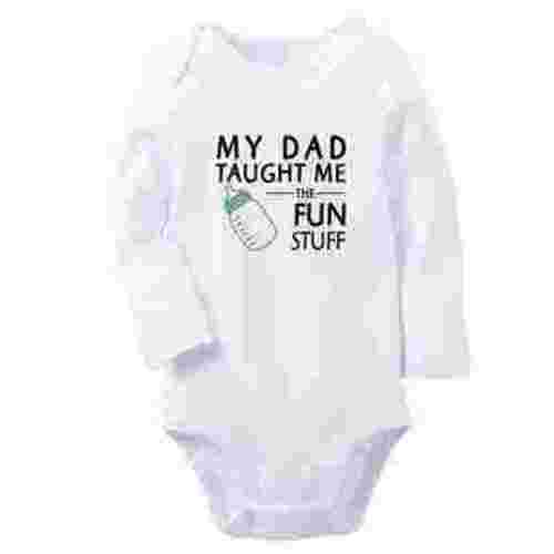 My Dad Taught Me Fun Stuff Funny Rompers, Newborn Baby Unisex Bodysuits, Infant Jumpsuits, Toddler 0-12 Months Kids Long Sleeves Oufits (White, 0-6 Months)