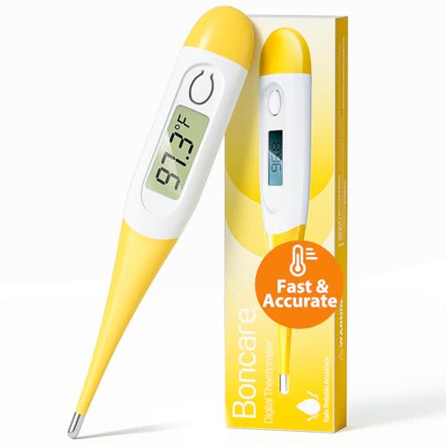 Boncare 10 Seconds Digital Thermometer for Adults and Kids - Accurate & Safe Rectal Thermometer for Baby with Fever Alarm, Oral Thermometer FSA HSA Eligible (Yellow)