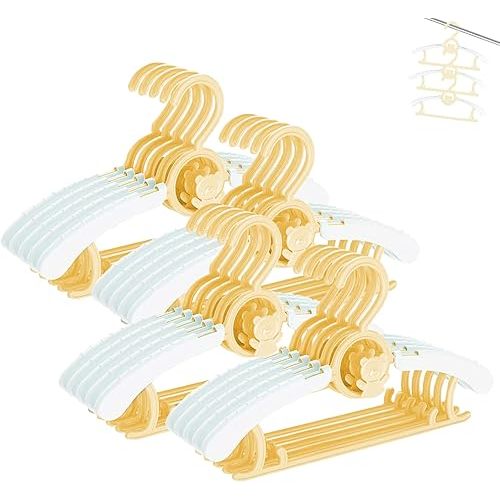HGYZE Baby Nursery Closet Hangers, Ultra-Thin Non-Slip and Extendable Laundry Infant Pant Hanger for Newborn Clothes -20pcs Yellow Gift- Adjustable Children Coat Hanger for Girl Boy Toddler Kids Child