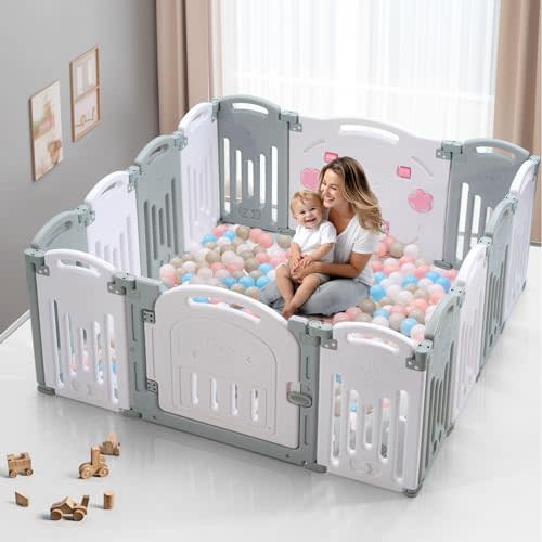 New Uanlauo Baby Safety Play Yard | 14 Panels(Grey+White)