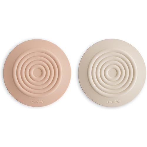mushie Silicone Drain Stopper 2-Pack | 5.5 inch Diameter Bathtub Flat Suction Cover (Blush/Shifting Sand)