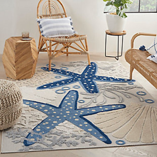 Nourison Aloha 3'6&quot; x 5'6&quot; Blue/Grey Coastal, Nautical &amp; Beach Indoor/Outdoor Rug