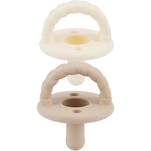 Itzy Ritzy Silicone Pacifiers for Ages 6-18 Months - Itzy Soother Pacifiers Feature Collapsible Handle & Two Air Holes for Added Safety; Set of 2 in Toast & Buttercream, Ages 6-18 Months