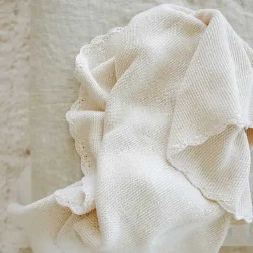 Cotton Knit Baby Blanket - Ivory | Gooselings