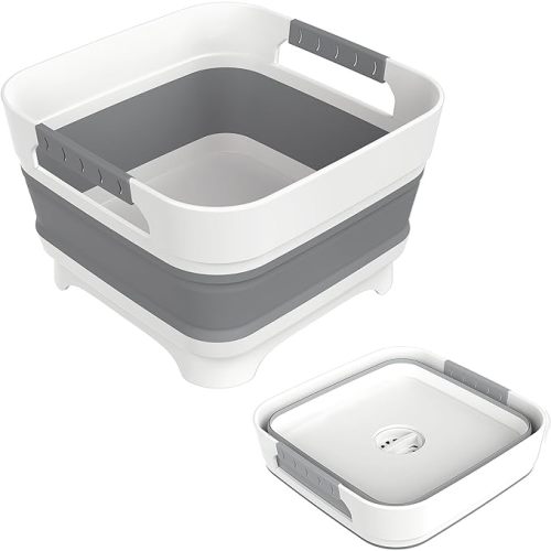 2.4 Gal Collapsbile Wash Basin with Drian Plug,9L Dish Pan for Soaking Baby Bottles,Portable Sink, Multiuse Foldable Bucket,Dish Tub, Ice Beverage Tubs for Camping, Vegetable Washing, RV