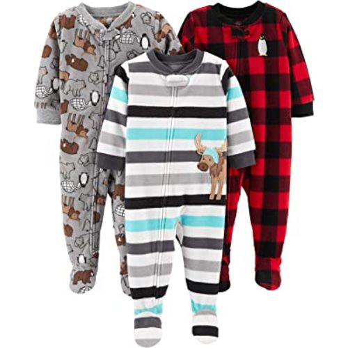 Simple Joys by Carter's Toddlers and Baby Boys' Loose-Fit Flame Resistant Fleece Footed Pajamas, Pack of 3