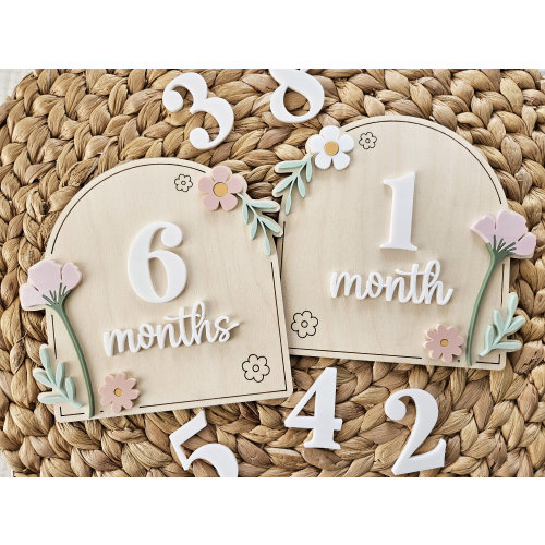 Wildflower Monthly Milestone Discs | Baby Monthly Discs for Photos | Interchangeable Numbers Monthly Photo Prop Set | Newborn Photo Props