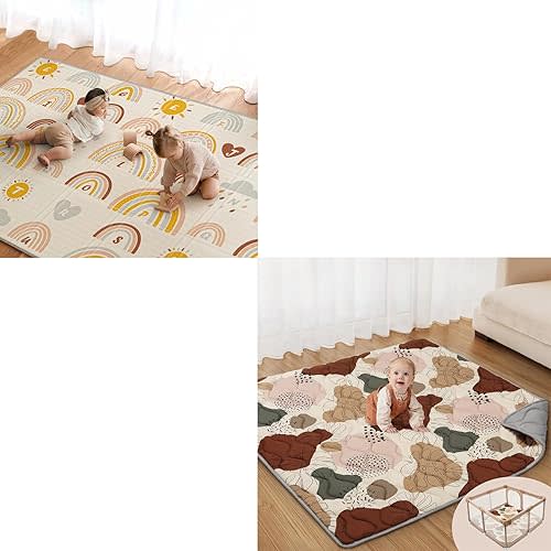 Blissful Diary 78 x 50 x 0.4 inch Baby Play Mat + 50x50 Inch Baby Playpen Mat