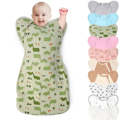 3-Way Wearable Swaddle Blankets Sleep Sacks with Arms Up, Hands Up Sleeping Sack Easy Diaper Changing Sleeping Bag for Baby Boy Girl Newborns Transitions to Arms-Free Calms Startle Reflex