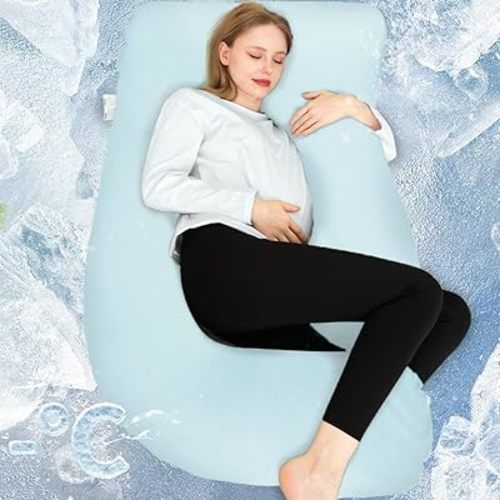 Chilling Home 59 Inch Cooling Pregnancy Pillow for Sleeping, Full Body Pillow for Adults, Maternity Pillow for Pregnant Women, Comfort U Shape Pregnancy Pillow with Removable Cover, Blue