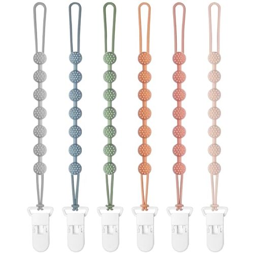 6 Pack Baby Pacifier Clip, Silicone Pacifier Clips Holder with One Piece Design, BPA Free, Soft Flexible Binky Clips with Texture for Baby Boy and Girl