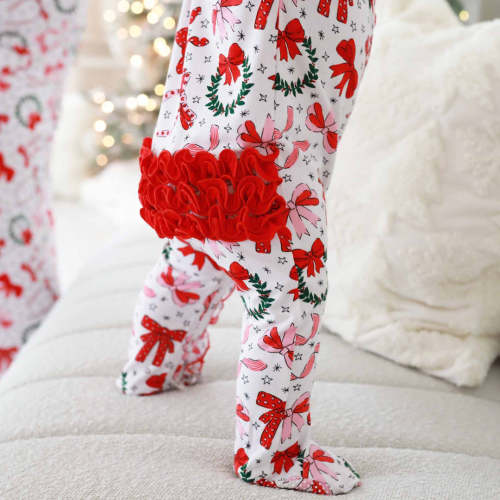 Wrapped In A Bow Ruffle Zipper Footie*