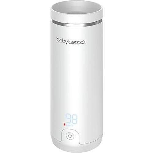Baby Brezza Portable Warmer – 67% Faster Baby Bottle Warming - Travel Breastmilk and Formula Warmer - Safe, Even Heating - Up to 9oz - No Adapters, White