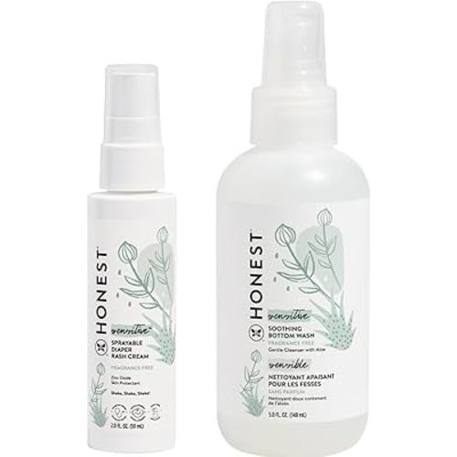 The Honest Company Diaper Rash Cream Spray + Soothing Baby Bottom Wash Bundle | Naturally Derived, Non-Irritating, Cruelty Free | 2 fl oz, 5 fl oz