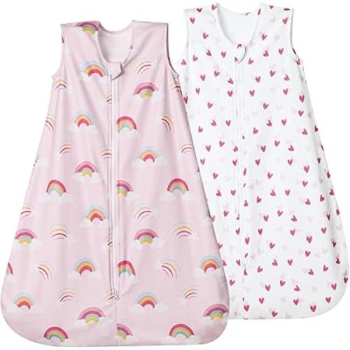 david's kids Micro Fleece Baby Sleep Sack 0-6 Months, Soft Warm Baby Wearable Blankets with 2-Way Zipper, 2 Pack Comfy Sleeping Bags for Infant Newborn Girls Neutral, Small Size, Rainbow