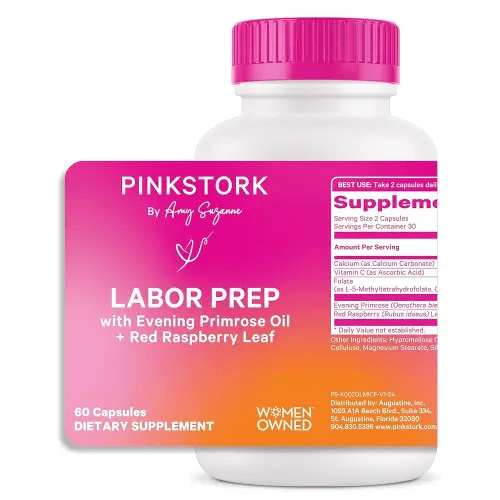 Pink Stork Labor Prep - Evening Primrose Oil Capsules with Red Raspberry Leaf Tea, Gentle Birth & Postpartum Care, Third Trimester Pregnancy Must Haves, 60 Capsules