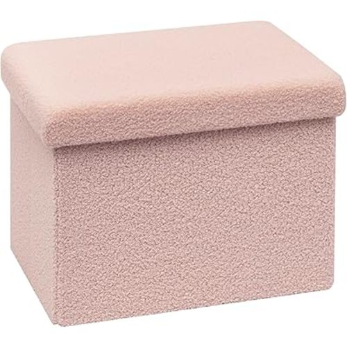 B FSOBEIIALEO Storage Ottoman Cube Small Sherpa Ottoman Foot Rest, Foldable Portable Boucle Ottomans, Faux Teddy Fur, Pink 16.5"x12.6"x12.6"