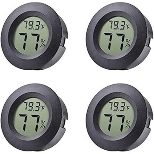 4-pack Mini Hygrometer Thermometer Fahrenheit or Celsius Meter Digital LCD Monitor Indoor Room Round Humidity Temperature Gauge for Humidors Home Humidifiers Car Greenhouse Babyroom