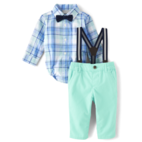 Baby Boys Dad And Me Plaid Poplin 2-Piece Outfit Set - Mellow aqua